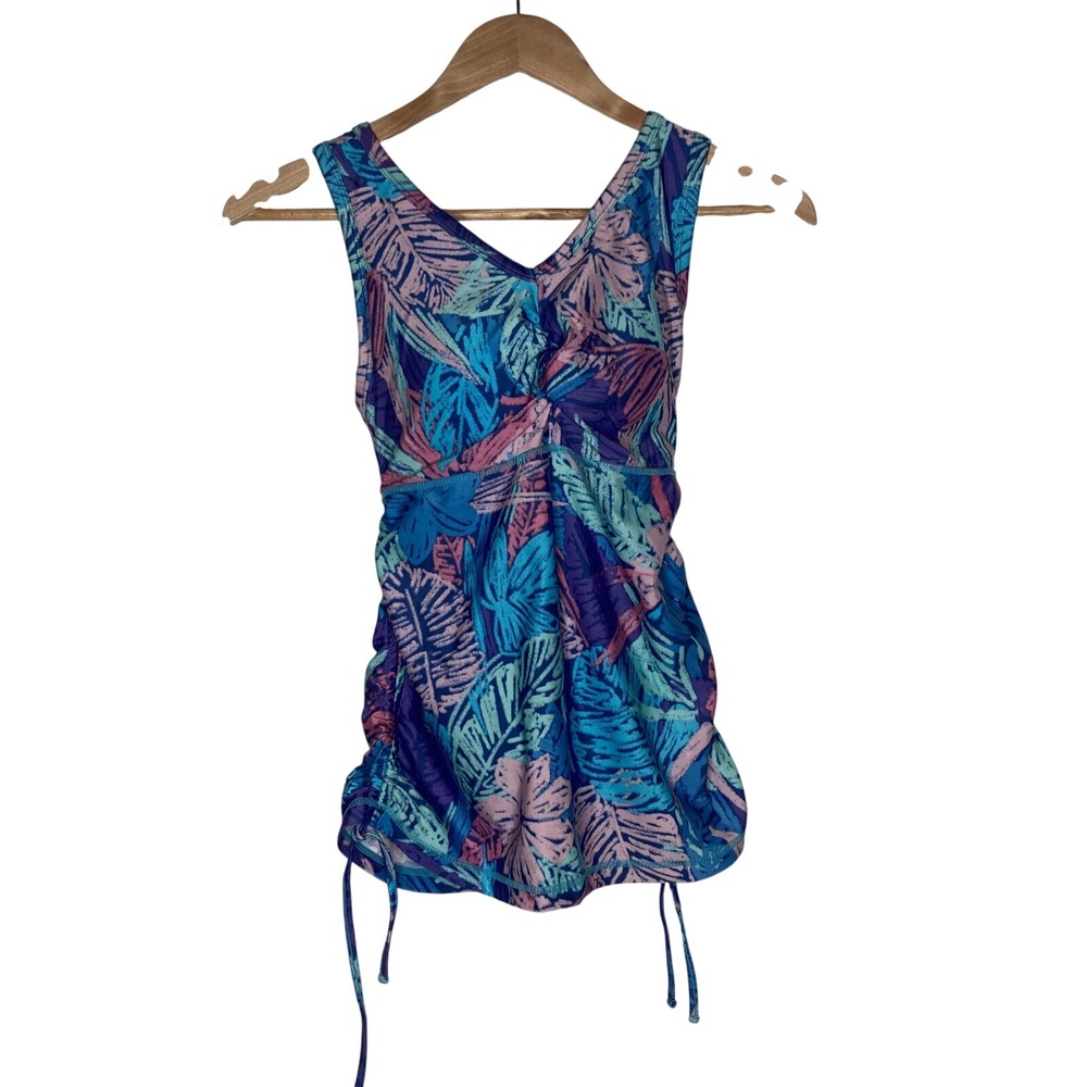 UV Skinz Tankini XS Womens Padded  Cross Back Straps Womens Blue / Greens Leaves